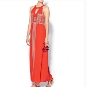 THML Red Orange Embroidered Maxi Dress